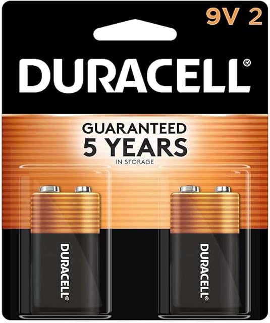 Duracell Coppertop 9V Battery, 2 Count Pack, 9-Volt Battery with Long-lasting Power, All-Purpose Alkaline 9V Battery for Household and Office Devices