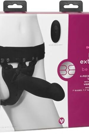 Doc Johnson Body Extensions - BE Naughty - Hollow Strap-On System - Remote Operated Vibrating Silicone Harness with Elastic Waist Band and 3 Hollow Dildos