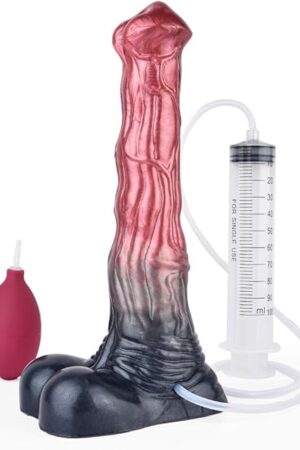 10" Silicone Realistic Squirting Ejaculating Horse Dildo Anal Plug, Lifelike Huge Thick Knotted Dildos Large Anal Dilator ButtPlug with Suction Cup Adult SM Sex Toys for Men Women Couples