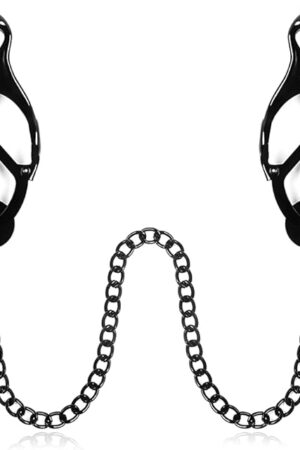 Black Nipple Clamps with Chain Clip On Metal Finish Clamp Set for Nipples extured Rubber Padded Tips Non Piercing Nipple Rings for Adults Couple Role Play Game