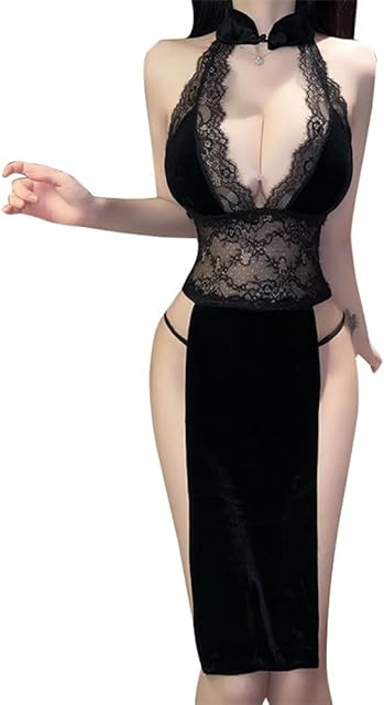 Women's sexy home lace pajamas cosplay Japanese anime tight velvet dress lingerie
