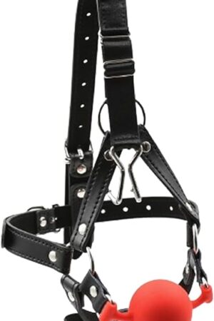 BDSM Ball Gag Harness  BDSM Silicone Mouth Gag Metal Nose Hook Sex Adult Products Open Mouth Ball Gag with Adjustable Harness Bondage Toy(red)