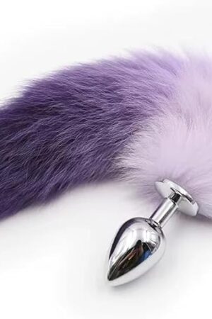 Anal Plug with Sexy Tail for Cosplay, Adult Sex Toys of Stainless Steel Anal Plug (Purple, Large)