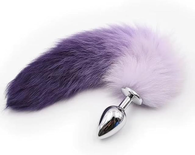 Anal Plug with Sexy Tail for Cosplay, Adult Sex Toys of Stainless Steel Anal Plug (Purple, Large)
