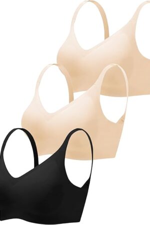 Wireless Bras for Women No Underwire Seamless Bra Full Coverage V Neck Push Up Bralette Ultra Comfortable Tshirt Bra