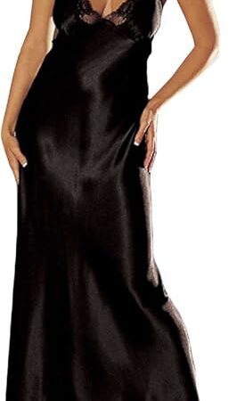 Women's Satin Nightgown Dress Silk Lace Halter Backless Long Chemise Lingerie Sleepwear Pajama Gown Nightwear