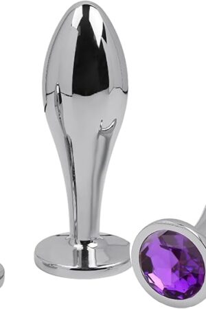 Anal Plug Sex Toys Butt Plug Set, 3PCS Metal Anal Plugs Adult Anal Toy Anal Training Kit with Crystal Diamond Beginner Anal Toy for Male Adult Unisex (Silver)