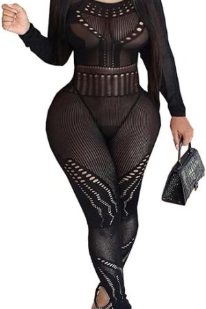 Womens Lingerie Fishnet Bodystocking Attached Stockings Soft Bodysuit Sexy Nightwear Plus Size
