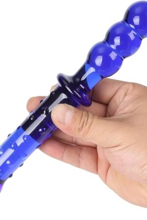 8.9" Glass Dotted Double Ended Dildo Crystal Penis Sex Pleasure Wand Personal Massager Anal Sex Toy (Blue)