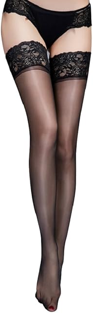 Women Sexy Lace Top Silicon Strap Anti-skid Thigh High Stockings