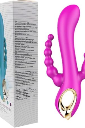 3 in 1 Silicone G-Spot Rabbit Anal Vibrator Vibrating Dildo Adult Sex Toys with 10 Vibrating Modes for Women Waterproof Rechargeable Clitoris Vagina Stimulator Massager Sex Toy for Solo or Couple(Red)