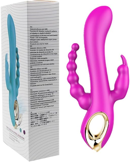 3 in 1 Silicone G-Spot Rabbit Anal Vibrator Vibrating Dildo Adult Sex Toys with 10 Vibrating Modes for Women Waterproof Rechargeable Clitoris Vagina Stimulator Massager Sex Toy for Solo or Couple(Red)