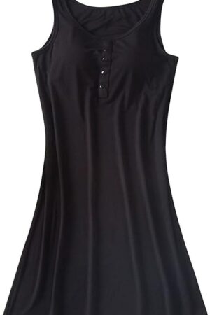 Women's Sleeveless Nightgowns Modal Soft Comfy Sleeveless Night Gown Button Round Neck Nightdress Housecoats