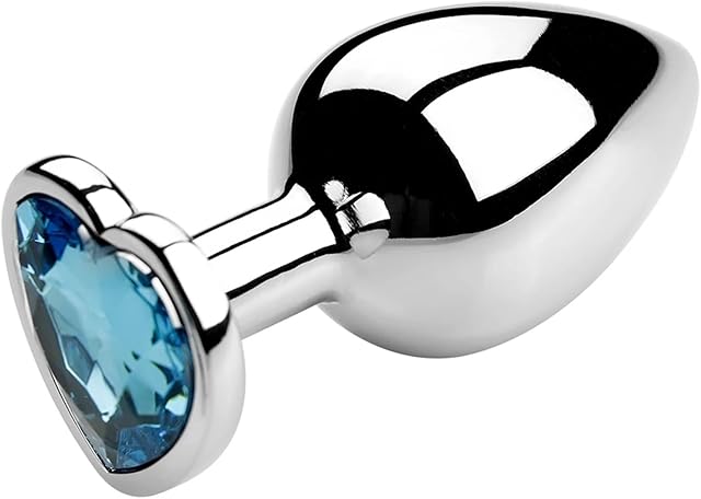 Anal Plug Heart XXS XS S M L Stainless Steel Crystal Anal Plug Removable Butt Plug Stimulator Anal Sex Toys for Men Women Anus(Light Blue,1.9cm)