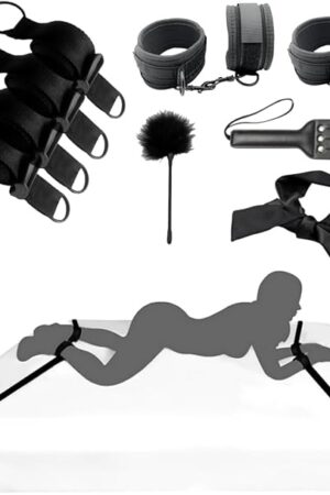 Bed Bondage Restraints Kits BDSM Toys Bed Restraints Straps Sex Toys Handcuffs Ankle Cuffs Blindfold Feather Paddle Set SM Games Adjustable for Couples