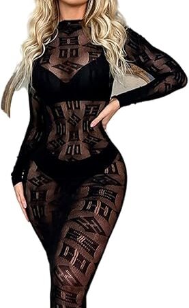 Women Sexy Lingerie Babydoll Sheer Teddy Dress Nightwear Long Sleeve Night Clubwear
