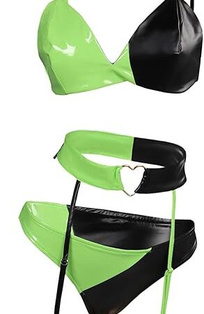Womens Shego Lingerie Sexy Swimwear Cosplay Costume Corset Outfits Two Piece Swimsuits Halter Bikini Swim