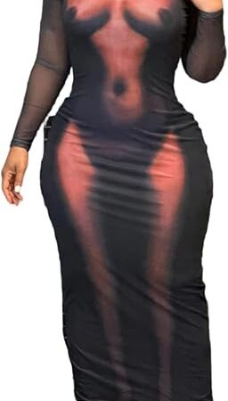 Y2K 3D Body Print Maxi Dress Women Aesthetic Short Sleeve Party Dress
