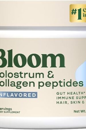 Bloom Nutrition Bovine Colostrum Powder with Vitamin B-12 for Gut Health, Immune Support, Hair Growth & Beauty Supplement | Unflavored, 25 Servings