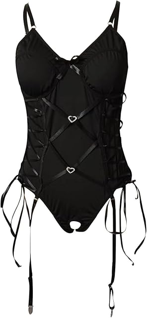 Womens Crotchless Lingerie Outfits One Piece Strappy Lingerie Sexy Push Up Bowtie Tummy Control Bodysuit