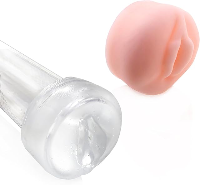 2 Piece Extended Men's Penis Pump Cover Masturbator Sleeve Realistic Vagina Cover Replacement Seal Cap Large 25-inch Cylindrical Penis Pump Cover for Stronger Erections (Short Pink +Clear)