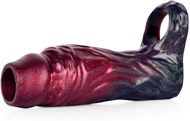 3 Different Sizes of Silicone Male Penis Sleeve, Male Cock Sleeve with Penis Ring, Silicone Hollow Penis Extender Sleeve with Textures Male Adult Sex Toys for Men - M, Purple