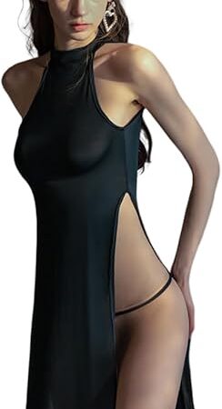 Women's Sexy Cosplay Lingerie Nightshirt Uniform Temptation Sleeveless Mini Cheongsam Sleepwear Long Dress