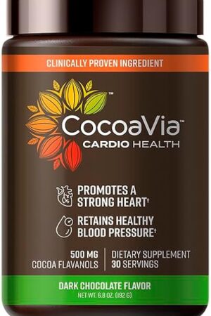 CocoaVia Cardio Health Powder, #1 Clinically-Proven High Flavanol Cocoa Extract 500mg, 30 Servings, Support Heart Health, Boost Nitric Oxide, Improve Circulation, Preworkout, Vegan, Dark Chocolate
