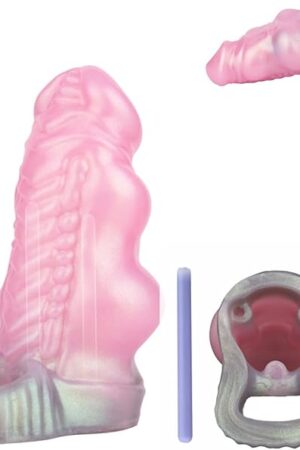 Wide Sleeve Silicone Enhancer with Cock Ring, Reusable Extension Sleeve, Pink