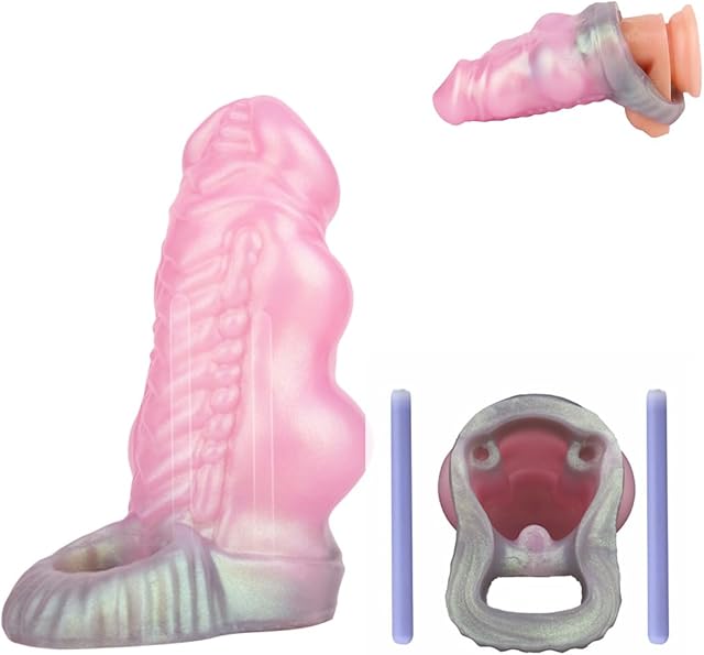 Wide Sleeve Silicone Enhancer with Cock Ring, Reusable Extension Sleeve, Pink