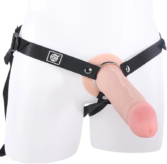 Fantasy Elite 7 Inch Hollow Strap-on with Harness and Lube - White | Erectile Dysfunction Aid | Harness Compatible Strap-on Dildo | Realistic Dildos