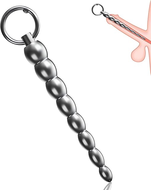 FST Penis Plug Metal Urethral Sound with Claspable O-Ring and Progressive Multi Beads Adult Sex Toys for Men Urethral Masturbation Training (L)