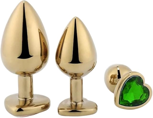 Generic Adult SM Sex Toys Metal Heart-shaped Gold Anal Plug Set Multiple Sequin Colors(Dark-green)
