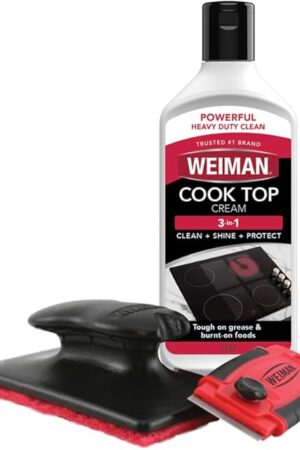 Weiman Cooktop and Stove Top Cleaner Kit - Glass Cook Top Cleaner and Polish 10 oz Scrubbing Pad, Cleaning Tool, Razor, Scraper