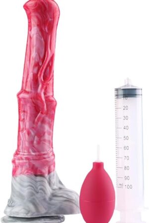 12 Inch Realistic Squirting Dildo Ejaculating, Lifelike Penis Knotted Large Horse Anal Dildo with Suction Cup Adult Sex Toy for Women - Red Grey