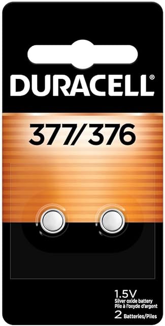 Duracell 377/376 Silver Oxide Button Batteries, 2 Count (Pack of 1), Battery with Long-Lasting Power for Watches, Calculators, and More