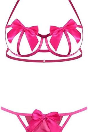 Women Sexy Lingerie Halter Bra and Panty Set Cute Bow Tie Babydoll Sleepwear 2 Piece Strappy Christmas Teddy Outfits