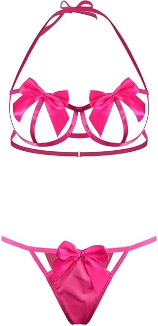 Women Sexy Lingerie Halter Bra and Panty Set Cute Bow Tie Babydoll Sleepwear 2 Piece Strappy Christmas Teddy Outfits