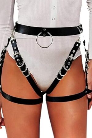 Women's Leather Garter Belt Sexy Leg Thigh Harness Belt Adjustable Punk Garter Belt Leather Body Chain Waist Belt Erotic Leg Thigh Straps with Rings Rave Party Club Bar Masquerade Dress Up