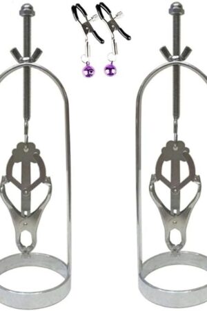 Clover Nipple Clamps Breasts Cage - Heavy Duty Flirt Metal Clover Breasts Cage Torture Nipple Clips (Silver)