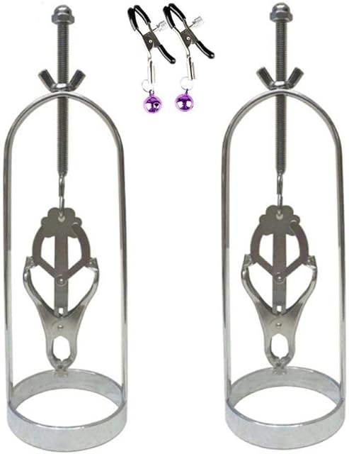 Clover Nipple Clamps Breasts Cage - Heavy Duty Flirt Metal Clover Breasts Cage Torture Nipple Clips (Silver)