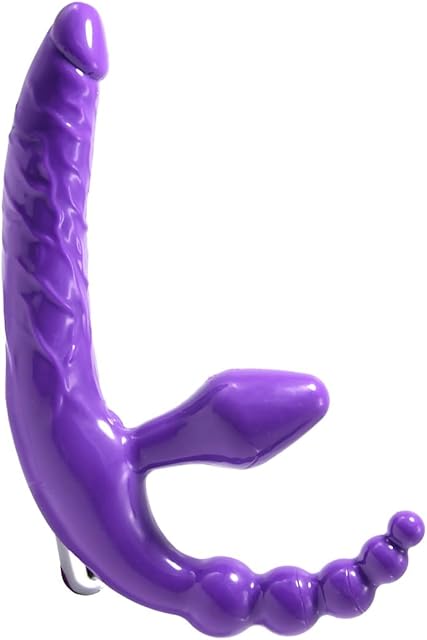 Double-Ended Strapless Strap-On Thrusting Vibrator Dildo - Thrusting Curved Dildo with Flexible Bulb - G-Spot & Clitoral Stimulation - Adult Female Sex Toy for Women & Lesbian Couples