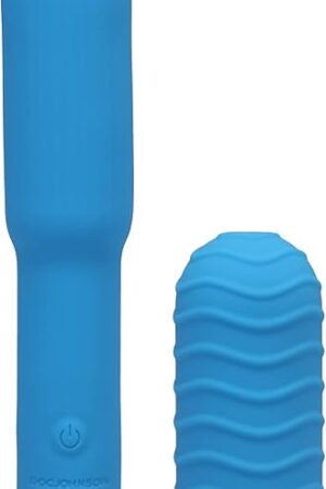 Doc Johnson Pocket Rocket - Elite - Rechargeable Silicone Vibrator with Textured Sleeve - 7 Powerful Vibrating Patterns - Sky Blue