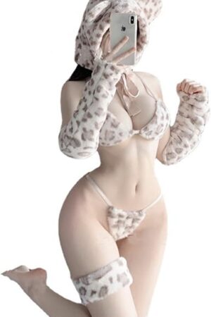 Cute Lingerie Animal Tiger Polka Dot Cat Underwear Sexy Plush Bra Uniform Cosplay Costume Set
