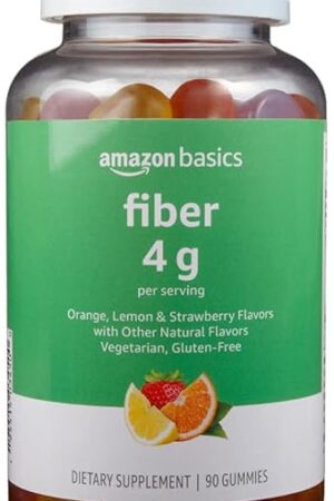 Amazon Basics Fiber Gummies for Digestive Health and Regularity, Orange, Lemon & Strawberry Flavors, 90 Count, Pack of 1 (Previously Solimo)