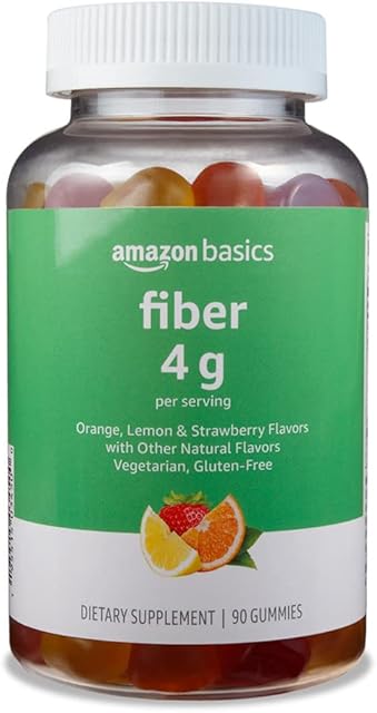 Amazon Basics Fiber Gummies for Digestive Health and Regularity, Orange, Lemon & Strawberry Flavors, 90 Count, Pack of 1 (Previously Solimo)
