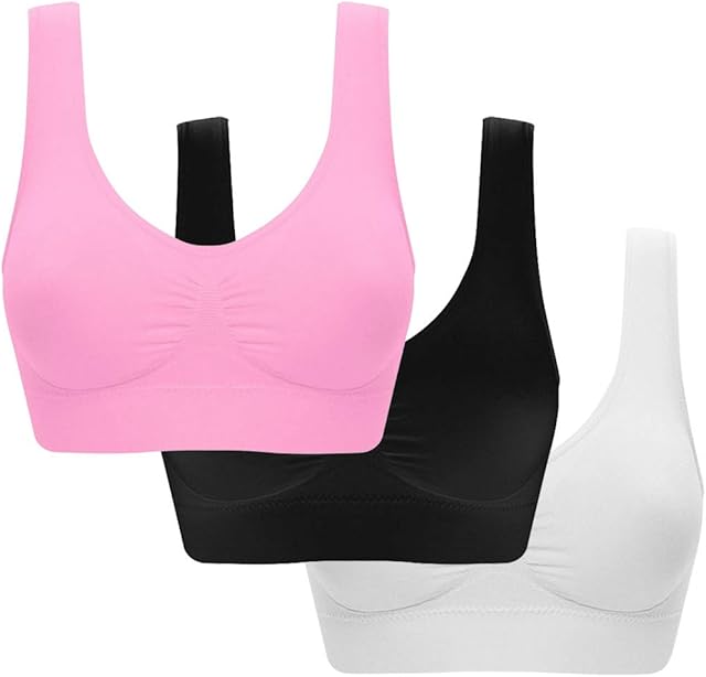 3 Pack Stretchy Sports Bras for Women, Seamless Comfort Yoga Bra with Pads, Sexy Beauty Back Wirefree Bralette
