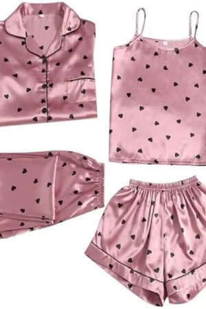 4pcs Soft Pajamas for Women,Silk Pajama Set Robe Lingerie Satin Sleepwear Camisole Long Pants Shorts Sexy Nightgowns