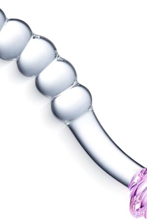 8" Glass Dildo,Rose Anal Beads Butt Plug,Crystal Glass Beads Anal Plug, Prostate Massager G spot Stimulation Pleasure Stick, Anal Trainer Adult Sex Toys and Games for Men and Women Couples