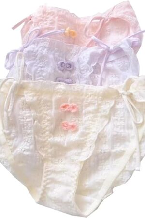 3 Packs Japanese Lolita Anime Bikini Panties Sexy Lace Briefs for Women Maid Cosplay Lingerie Panty